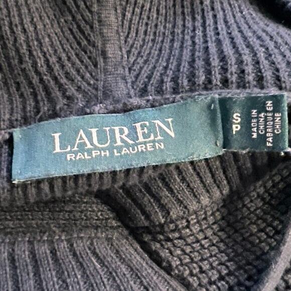 Lauren Ralph Lauren Waffle Knit Hoodie Curved Hem S Black Gorpcore Cozy Weekend - Picture 4 of 11